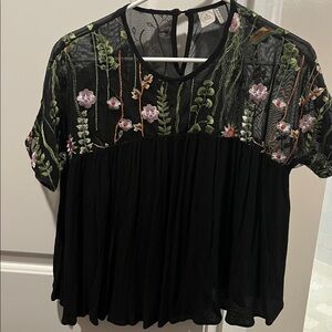Paper Crane Black Floral Embroidered Blouse
